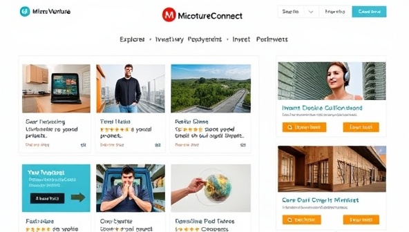 An engaging digital interface displaying a variety of investment opportunities and projects on the MicroVenture Connect platform, with clickable options for users to explore, invest, and track their micro-investments, conveying a user-friendly and transparent investment experience.