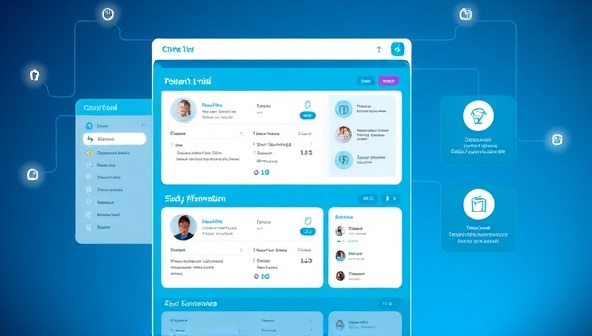 An engaging digital interface showcasing a virtual clinical trial portal with interactive features for patient enrollment, study information, and secure communication channels, illustrating modernity and accessibility.