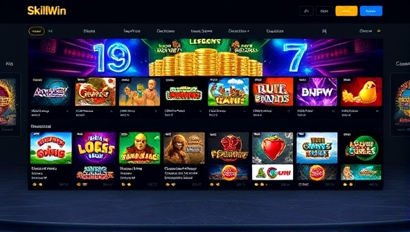 A digital casino lobby featuring a variety of skill-based games with competitive leaderboards, real-time player rankings, and colorful prize icons, creating an immersive and engaging environment for skill-based gambling enthusiasts at SkillWin Casino.