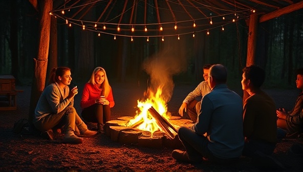 An online writing community gathering around a virtual campfire, sharing stories and feedback on their latest writing challenges, creating a warm and inspirational atmosphere for writers to connect and grow together.