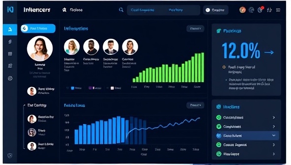 A digital dashboard displaying influencer profiles, engagement metrics, and data-driven insights, with AI algorithms matching brands with influencers in real-time, illustrating the precision and accuracy of InfluencerIQ Connect’s matching capabilities.