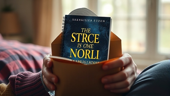 An artistic depiction of a reader receiving a customized fiction story package in the mail, featuring a beautifully designed book cover with the reader's name, creating a sense of excitement and anticipation for the personalized literary experience.