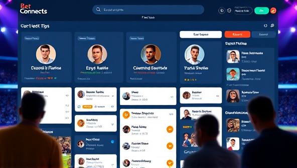 An engaging social platform interface displaying user profiles, betting tips, and real-time discussions on sports events, creating a vibrant and interactive community atmosphere within BetConnect's platform.