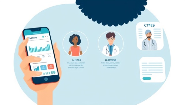 An illustration of an individual using a smartphone app to track health metrics, attend a virtual consultation with a healthcare provider, and access educational materials on chronic disease management, showcasing empowerment and support for individuals with chronic conditions.