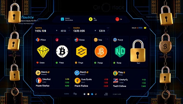 An innovative digital interface showing sleek cryptocurrency logos and betting options, surrounded by secure blockchain chains and padlocks, symbolizing the fusion of cryptocurrency trading and online betting in a secure environment.