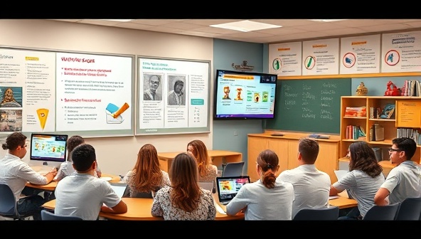 An educational setting featuring a digital classroom with interactive writing exercises, engaging video lessons, and a diverse group of learners participating in writing workshops, symbolizing the collaborative and knowledge-sharing environment of WriteWise Academy's e-learning platform for writing skills.