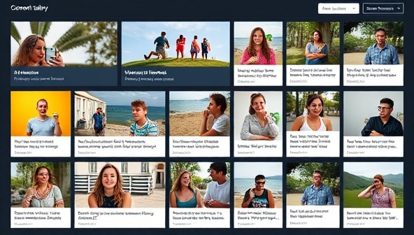 An interactive content gallery displaying a variety of user-generated content pieces, including photos, videos, and testimonials, with vibrant visuals and engaging captions, illustrating the platform's diverse content offerings and authenticity of user-generated content.
