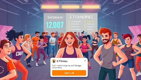 An energetic visual of users participating in a virtual fitness challenge on the ChallengeFit Hub platform, showcasing animated avatars completing workouts, earning points, and celebrating achievements in a dynamic and engaging digital environment that promotes motivation and camaraderie among participants.