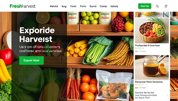 An enticing digital marketplace interface showcasing a variety of fresh produce, gourmet foods, and artisanal products from local vendors, accompanied by vibrant images and informative descriptions, inviting customers to explore the culinary treasures on FreshHarvest Hub.