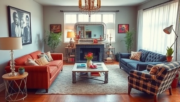 An image of a stylish living room with furniture and decor pieces made from upcycled car parts, showcasing the creativity and craftsmanship of the workshop's sustainable automotive products.