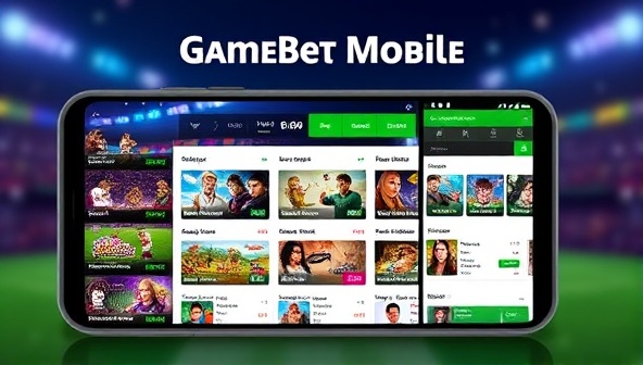 An appealing visual representation of a mobile game betting app interface showcasing colorful game thumbnails, betting options, in-app rewards, and social features for players to connect and compete on GameBet Mobile, capturing the excitement and versatility of the gaming and betting app.