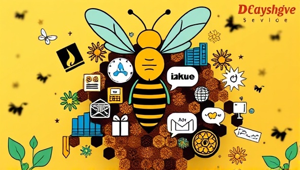An artistic representation of a vibrant beehive featuring different design elements and symbols representing various niche industries, symbolizing the diverse and specialized design services available on DesignHive Marketplace.
