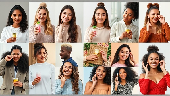 An engaging social media feed showcasing diverse micro-influencers promoting various products, reflecting authenticity, diversity, and brand collaboration.