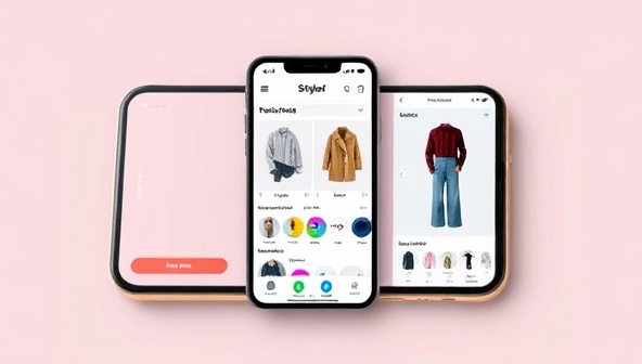 A smartphone screen displaying a sleek and intuitive app interface with outfit suggestions, color palettes, and clothing item recommendations, showcasing the personalized styling experience.