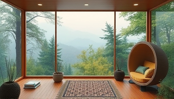 An immersive visual representation of a virtual writing retreat setting with serene nature backgrounds, cozy writing nooks, and interactive writing prompts floating in the digital space, evoking a sense of calm, inspiration, and community in a virtual retreat environment.