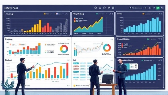 A detailed financial data dashboard displaying interactive charts, graphs, and predictive models for assessing financial health and risk factors, surrounded by a team of data analysts and financial experts analyzing data patterns and trends, symbolizing advanced data analytics insights for informed decision-making.
