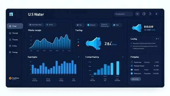 An elegant digital dashboard displaying real-time water usage data, comparative charts showing conservation progress, and a notification icon alerting users to potential leaks, conveying simplicity and efficiency in water management.