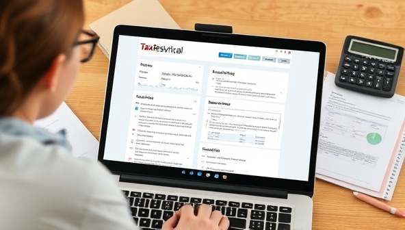 An image of a tax consultant providing virtual tax resolution assistance to a client via video call, with tax documents and calculators in the background, showcasing the professional and supportive approach of TaxResolve Virtual in resolving tax challenges for clients.
