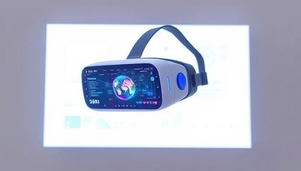 An AR headset projecting a futuristic web design interface onto a blank screen, with virtual elements seamlessly integrated into the physical space, illustrating the immersive and interactive nature of AR-enhanced web design, blending technology and creativity in a visually captivating manner.