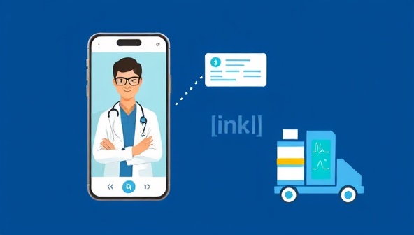 An illustrative graphic depicting a virtual doctor consultation on a smartphone screen, with a prescription being electronically sent to a pharmacy for immediate delivery, showcasing the seamless connection between telemedicine and medication fulfillment.