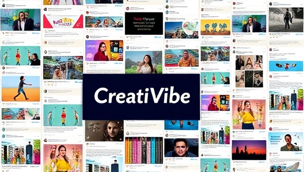 A vibrant collage of various social media posts showcasing diverse content styles like colorful graphics, engaging videos, and captivating photos, symbolizing the creativity and diversity offered by CreatiVibe.