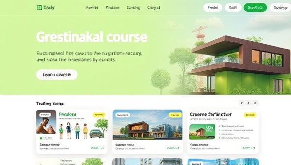 An educational platform interface featuring sustainable architecture e-learning courses with engaging visuals, interactive modules, and green building concepts, illustrating a modern and eco-conscious learning environment.