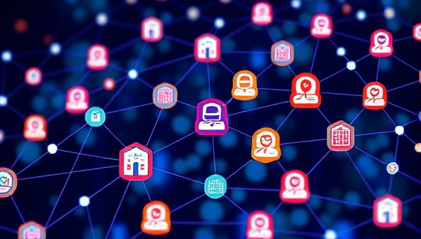 An illustration of a digital blockchain network with interconnected academic institutions, diplomas, and verification nodes, symbolizing the secure and decentralized nature of CertifAI's credential verification platform for academia.