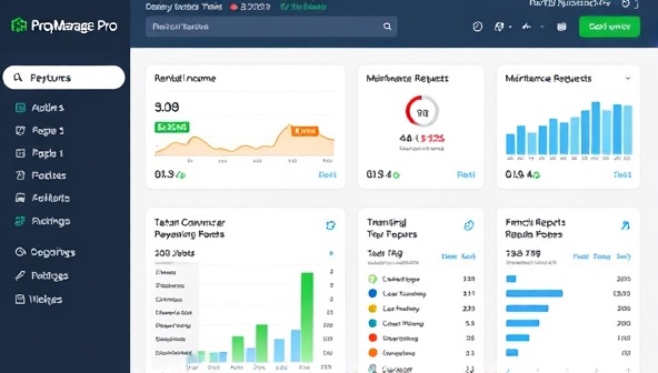 An online property management dashboard displaying key features such as rental income tracking, maintenance requests, tenant communication tools, and financial reports, showcasing the efficiency and convenience of PropManage Pro for property management professionals and landlords.
