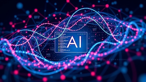 An abstract visualization of interconnected data points and predictive algorithms swirling around a user interface, symbolizing the sophisticated AI technology behind BetWise AI that empowers users with personalized betting insights and strategies.
