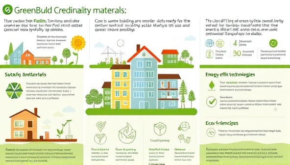 An educational infographic showcasing sustainable building materials, energy-efficient technologies, and eco-friendly design elements, highlighting the core principles and benefits of the GreenBuild Credentials certification program in the real estate sustainability sector.