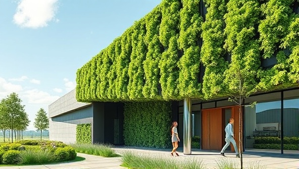 An innovative eco-friendly building material showcased in a sleek, modern architectural setting, highlighting the harmony between sustainable design and aesthetic appeal, inspiring a greener approach to architecture.