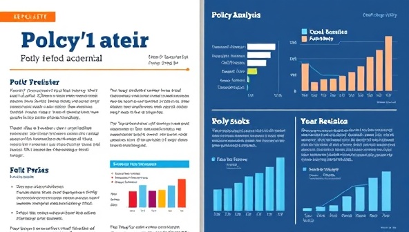 An informative and visually appealing newsletter template featuring policy analysis, charts, and expert commentary on current government decisions and policy trends, conveying professionalism and expertise.