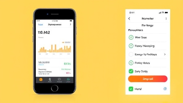 An interactive mobile app interface displaying energy consumption data, personalized recommendations, and a user setting energy-saving goals, creating a user-friendly and engaging experience for homeowners.