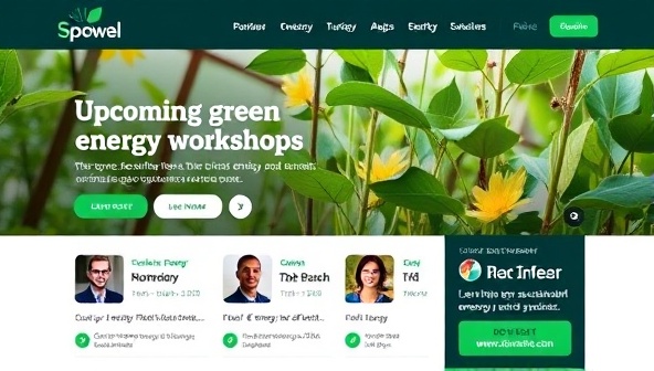 An online event platform interface showcasing upcoming green energy workshops, expert speaker profiles, and attendee registration options, creating a vibrant and collaborative space for sustainable energy enthusiasts to connect and learn.