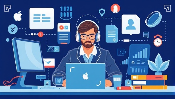 A modern and tech-savvy digital illustration of a remote tech support specialist assisting a client through a video call, surrounded by tech gadgets and digital tools, symbolizing efficient and reliable tech assistance, showcasing expertise and professionalism in solving tech issues remotely, inspiring users to seek expert tech support.