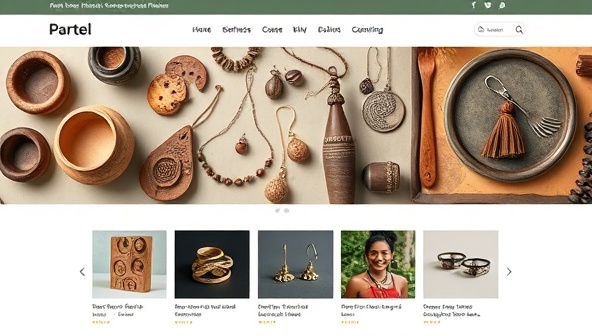 An aesthetically pleasing online marketplace homepage showcasing a variety of handcrafted items like pottery, jewelry, and artwork, creating a visual representation of the diverse artisanal offerings available on the platform.