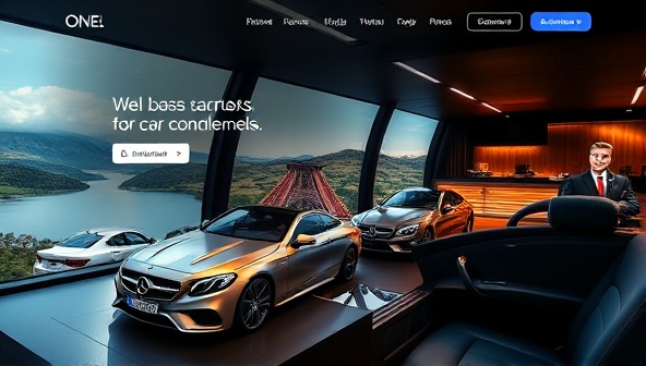A virtual concierge desk showcasing a selection of premium car rentals, elegant interiors, and scenic driving routes, with images of luxury vehicles, chauffeurs, and personalized service options, evoking sophistication and exclusivity in the car rental experience.
