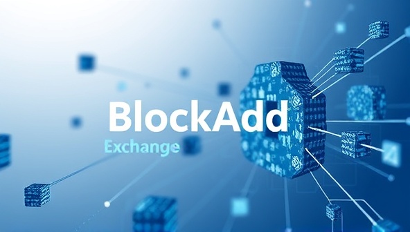 An abstract representation of blockchain blocks forming a digital advertising ecosystem, symbolizing the secure and transparent nature of BlockAd Exchange in revolutionizing digital ad exchanges.