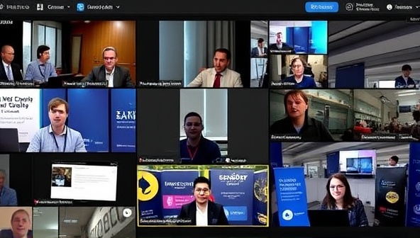 An online bootcamp session in progress with participants engaged in group discussions, virtual breakout rooms for hands-on exercises, and a virtual career fair showcasing job opportunities, conveying a dynamic and interactive learning environment.