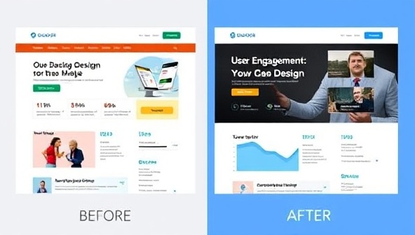 A split-screen image showing a website layout before and after data-driven optimization, with the optimized version displaying improved user engagement metrics and conversion rates, visually demonstrating the impact of data-driven design enhancements.