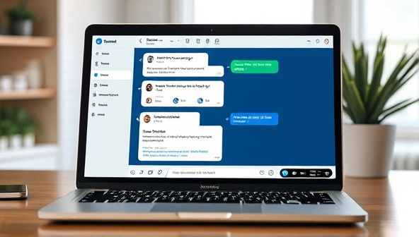 An engaging chatbot interface on a laptop screen, interacting with a user and providing design recommendations in a conversational and intuitive manner, reflecting a seamless and efficient design consultation process.