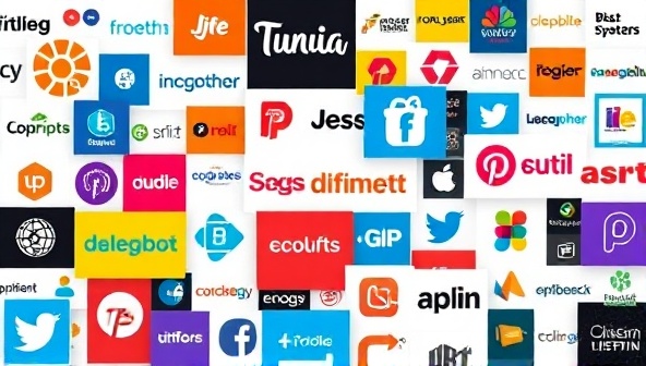 A digital collage of vibrant brand logos, social media icons, and engaging content visuals, symbolizing the dynamic and creative aspects of digital branding consultancy.