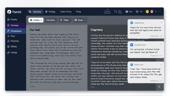 An AI-powered editing dashboard displaying a side-by-side comparison of a raw text and the edited version, showcasing the tool's ability to enhance readability, grammar, and style, with satisfied users providing positive testimonials in the background.