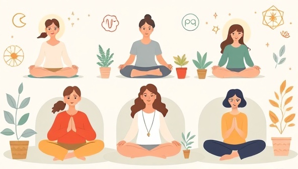 A soothing digital illustration featuring diverse individuals engaging in virtual therapy sessions, mindfulness exercises, and emotional support activities, with calming visuals, nature elements, and relaxation tools, symbolizing mental well-being, healing, and self-compassion.