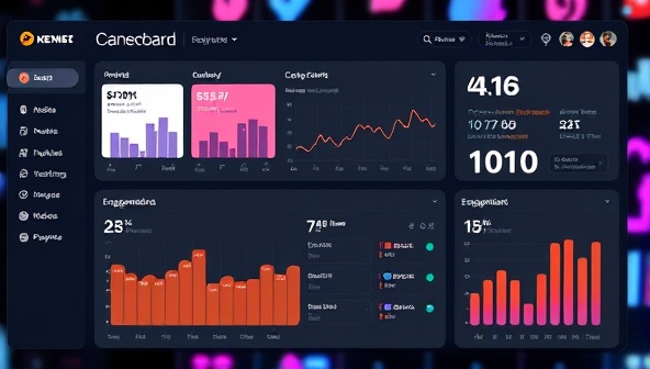 A sleek, modern dashboard interface displaying content calendars, engagement metrics, and AI recommendations, with vibrant social media icons in the background, illustrating efficiency and innovation.