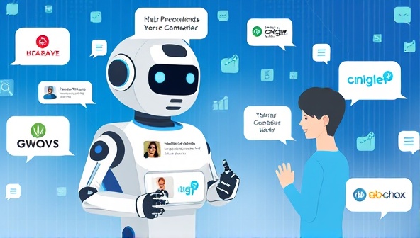 An illustration of a chatbot interface interacting with a customer, displaying product recommendations and answering queries in a conversational manner, set against a digital background with chat bubbles and brand logos, symbolizing seamless communication and engagement.