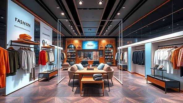 An immersive virtual tour of a fashion store with interactive elements like virtual fitting rooms and product showcases, accompanied by engaging brand storytelling and a seamless user experience, showcasing the captivating virtual brand experiences created by BrandSphere.