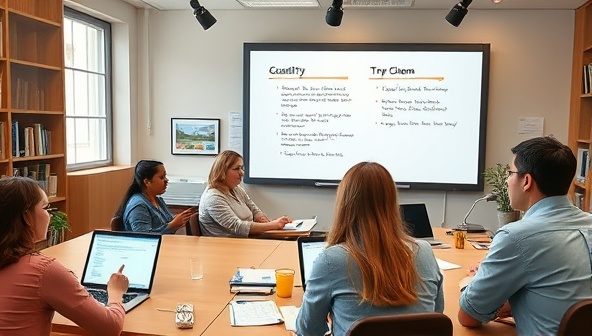 An online workshop setting with participants engaged in a lively discussion, sharing digital writing prompts, receiving feedback from the instructor, and collaborating in real-time on a virtual whiteboard, fostering a sense of creativity and camaraderie.