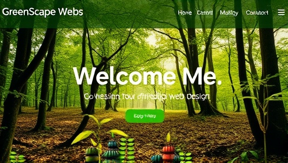An artistic representation of a digital forest landscape integrated into a website design, with leafy elements and earthy tones symbolizing GreenScape Web's commitment to eco-friendly web design and sustainability, creating a visually striking and environmentally conscious online presence.