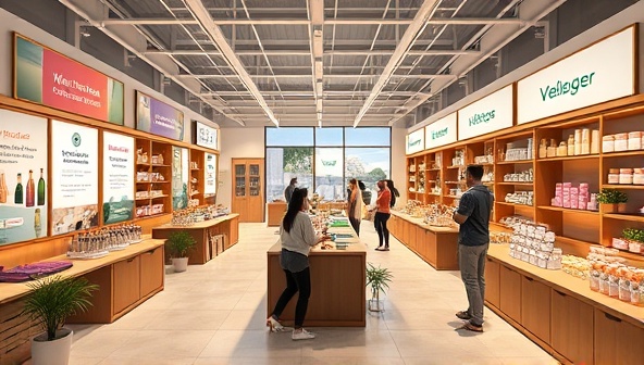 An immersive visual of the WellnessHub Marketplace featuring a virtual marketplace environment with various wellness services and products displayed, users exploring different offerings, booking appointments, and engaging with wellness providers, creating a dynamic and interactive digital wellness hub.